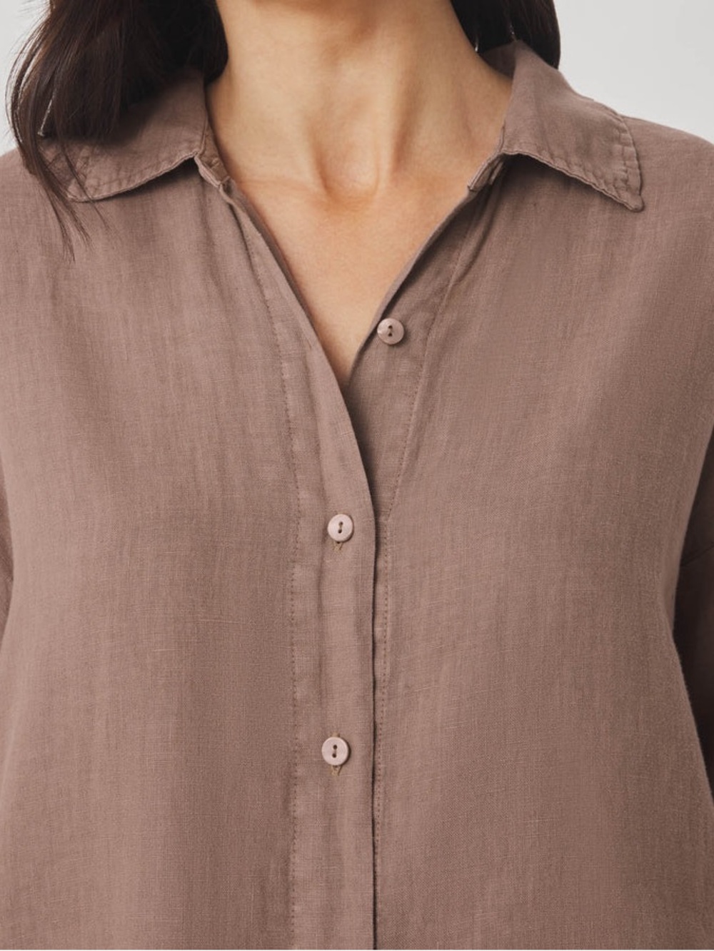 Splendid Stella Linen Button Down Shirt - Tan - Picture 3 of 4